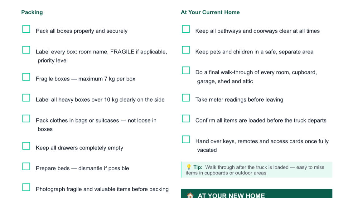 Prime Movers move-day checklist